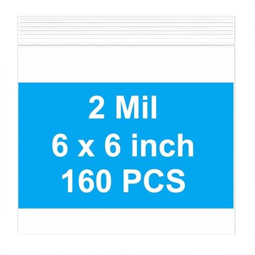 AMKIOKIO 160pcs 6 x 6 inch Small Plastic Bags, 2 mil Thick, Zip Bag, Mini Clear Jewelry Bags, Baggies with Resealable Zip Bag for Small Business, Daily Vitamin, Jewelry, Candy