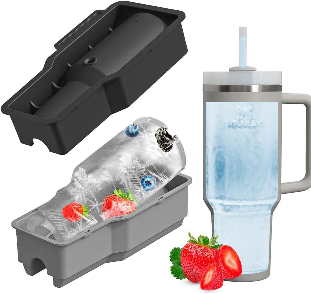 Stanley Tumbler Ice Mold - Silicone Ice Tray with Lid, Suitable for Frozen Drinks, Juice, Whiskey, Cocktails, and Coffee, Compatible with 30-40 oz Glass and Stanley Tumblers, Practical Ice Mold (Gray)