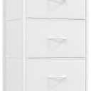 Somdot Dresser for Bedroom with 4 Drawers, Storage Organizer Chest of Drawers with Removable Fabric Bins for Closet Bedside Living Room Laundry Entryway Hallway, White Leather