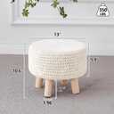 Wimarsbon Pouf Ottoman, 100% Cotton Knitted Boho Footstool, Round Footrest with Non-Skid Wood Legs, Home Dcor Handmade Pouffe, Leisure Floor Step Stool for Living Room (Beige)