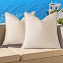 decorUhome Outdoor Waterproof Faux Linen Throw Pillow Covers 18x18 Inch Set of 2 Decorative Natural Farmhouse Pillow Cases with Flange Edges for Summer Couch Garden Patio Balcony Porch, Beige