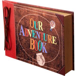 Scrapbook Photo Album,Our Adventure Scrap Book, Embossed Words Hard Cover Movie Up Travel Book for Anniversary, Wedding, Travelling, Baby Shower, etc (Leather Adventure Book)