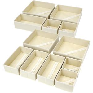 3 Pack Foldable Cloth Storage Box Closet Dresser Drawer Organizer Fabric Baskets Bins Containers Divider for Clothes Underwear Bras Socks Clothing,Beige, 14 x 10 x 8