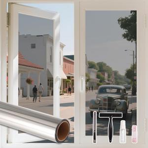 LEMON CLOUD One Way Window Privacy Film See Out Not in Reflective Mirror UV Window Cling Sun Blocking Heat Control Glare Control with Tools,23.6 Inch x 157.4 Inch