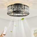 Fandelier 19" E12 Chandelier Ceiling Fan with Light, 6 Speed 3 Timer Quiet Caged Ceiling Fan with Lights for Bedroom, Living Room, Kitchen, Farmhouse (Black)