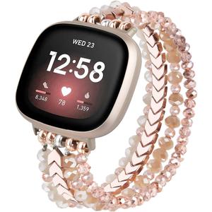 MOFREE Bracelet Compatible with Fitbit Versa 3/Versa 4 Bands/Fitbit Sense/Sense 2 Bands for Women (Rose Gold)
