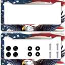 2Pcs American Flag Eagle License Plate Frame Patriotic Eagle License Plate Colorful Stainless Steel Auto Parts Funny License Plate Decoration with Screws Size 12.3 "x 6.3"