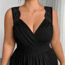 OYOANGLE Women's Plus Size Lace Trim Sleeveless Maxi Dress Wrap V Neck High Slit Formal Evening Dresses, Black, 4XL