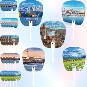 50 Pcs Christian Church Fans Handheld Bulk Prayer Parlor Handheld Fans Lord's Prayer Bible Verses Inspirational Scripture Christian Religious Gift Present (50Pcs scenery)