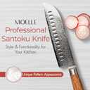 MOELLE Premium Teak Wood Damascus Santoku Knife 7 Blade - VG10 Japanese Damascus Steel 67 Layers, 60+ HRC - Danish Design Kitchen Knife with Elegant Gift Packaging