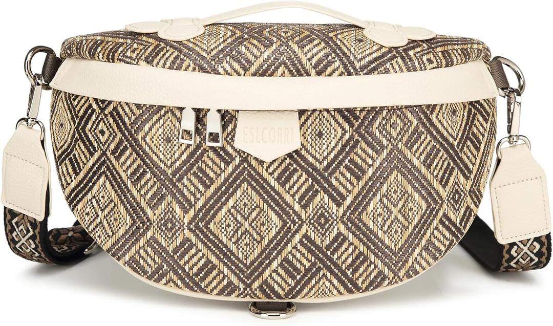 Eslcorri Crossbody Bags for Women - Fashion Sling Purse Shoulder Bag Fanny Pack Leather Causal Chest Bum Bag Cross Body Purse (Straw Brown)