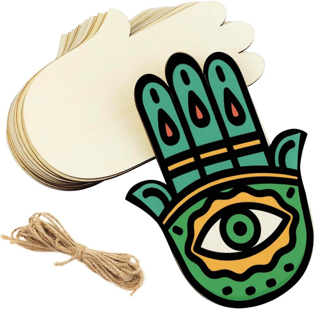 15 Pack 6 Inch Wood Hamsa Hand Cutouts Unfinished Wood Hamsa Hand Crafts Wooden Hamsa Hand Hanging Ornaments DIY Hamsa Hand Craft Gift Tags for Home Party Decoration