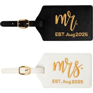 Mr and Mrs Est Luggage Tag, Embroidered Mr Mrs Luggage Tag with Est Date, Honeymoon Suitcase Accessories, Wedding Gift for Couples, Bridal Shower Present (Est. Aug 2025)