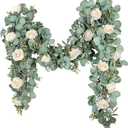 Ouddy Decor Eucalyptus Garland 6.56 Ft Lush Silver Dollar Leaves Boxwood Artificial Faux Greenery Vines for Baby Shower Wedding Party Table Runner Room Home Mantle Decor, Champagne