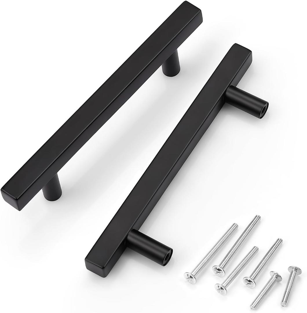 KNOBWELL 20 Pack 4" Black Dresser Drawer Pulls, Square Bathroom Vanity Pulls Kitchen Cupboard Handles 4" Hole Spacing, 6-3/10" Overall Length