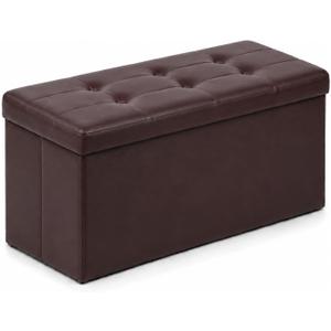 ALASDO 30 Inch Folding Storage Ottoman Bench with Hidden Storage, PU Leather Ottoman Foot Rest Stool, End of Bed Bench for Bedroom, Living Room, Entryway and Closet, Brown, 30"D x 15"W x 15"H
