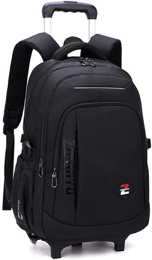 VIDOSCLA Black Kids Boys Rolling Backpack Teens Carry-on Luggage with Wheels Trolly BookBag for School-2 Wheels