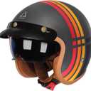 TRIANGLE 3/4 Motorcycle Helmet,Retro Vespa Open Face Adults Helmets with Visor,Half Face Moped Helmet for Men & Women,DOT Approved Helmets for Cruiser Scooter(L) (Rainbow Gray)