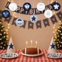 Soulchen 12 Pcs Football Ornaments Set 3.15 Inch Hanging Ball Ornaments Sports Football Themed Birthday Decor with Star Helmet Foam Finger Classic Blue and Grey Color (Transparent Thread)