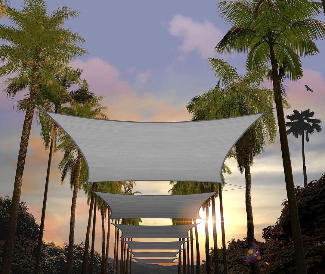 Amgo 8' x 12' Grey Rectangle Sun Shade Sail Canopy Awning UPF50+ AGTAPR0812, BN UV Blockage, Water & Air Permeable, Commercial and Residential