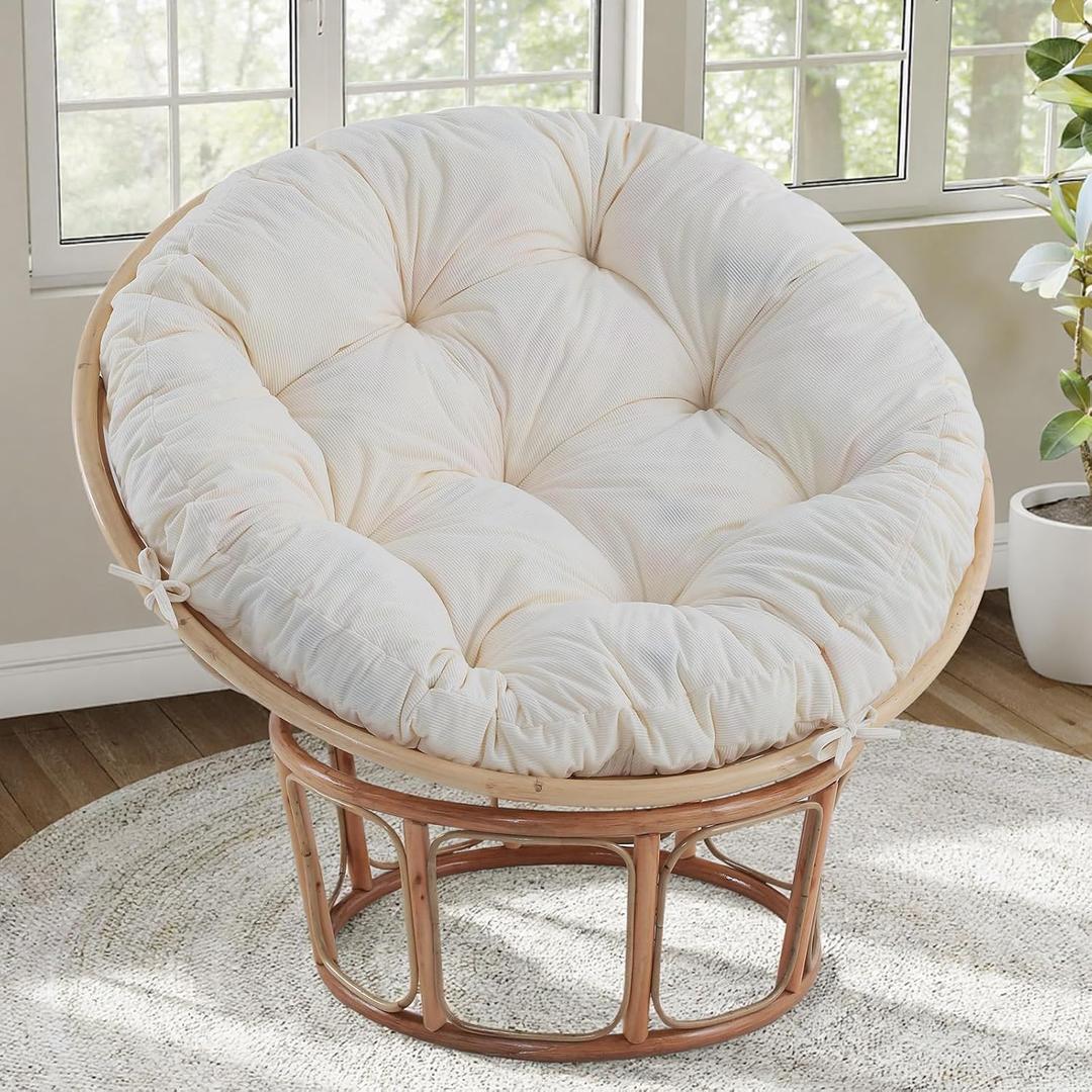 Idee-home Papasan Chair Cushion, Circle Papasan Chair Cushion(Cushion Only) with Thick Corduroy Cover, 48 x 48 Inch Cushion for Egg Chair, Beige