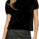 Karwuiio Womens Soft Furry Sweaters Short Sleeve Cozy Fuzzy Sweater Shaggy Knit Pullover Jumper (Medium, Black)