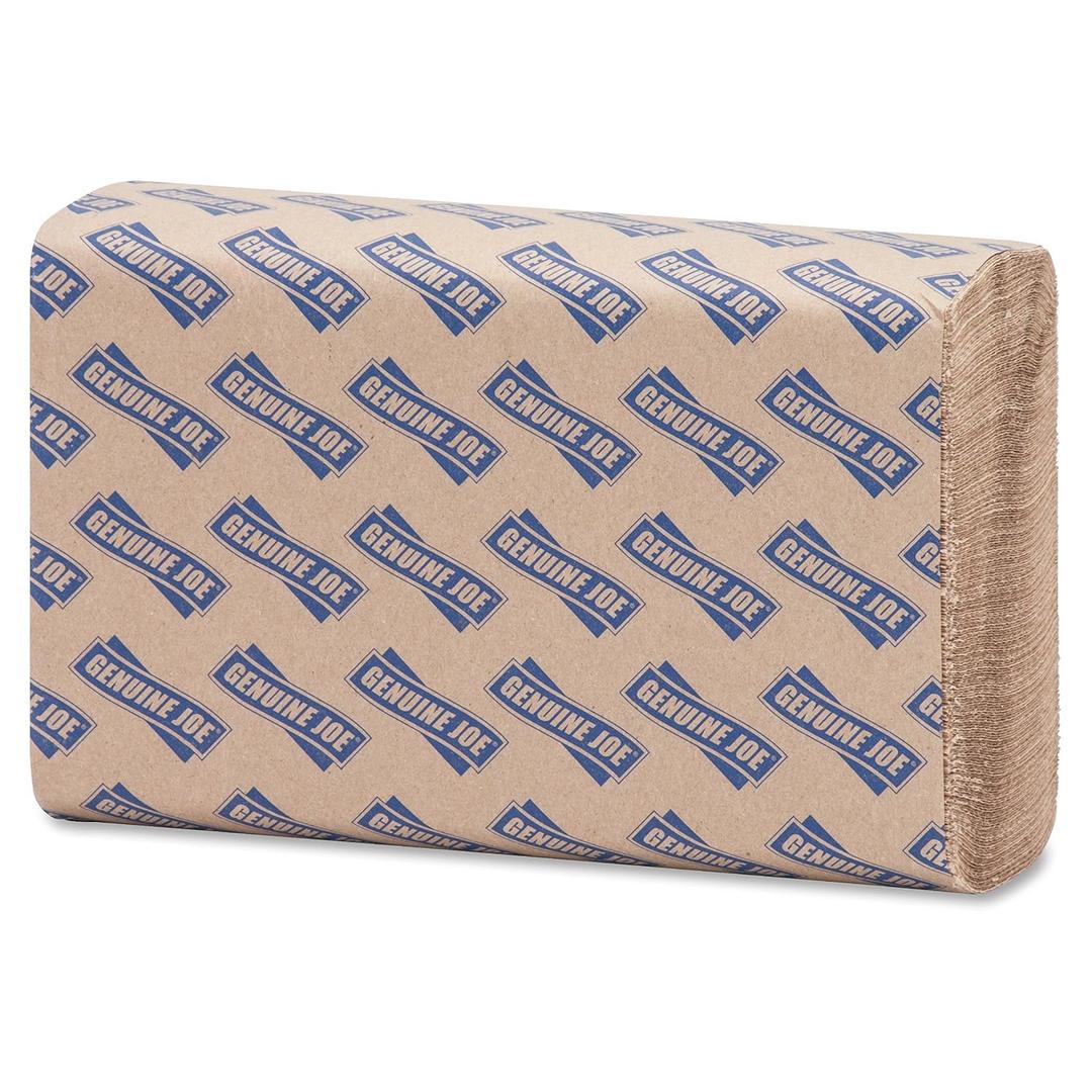 Genuine Joe Multifold Paper Hand Towels, 1-Ply Kraft, 9.25" x 9.4", 100% Recycled, 250 Count Per Pack (16 Pack, 4, 000 Total Sheets) - Commercial Washroom & Restroom Supplies