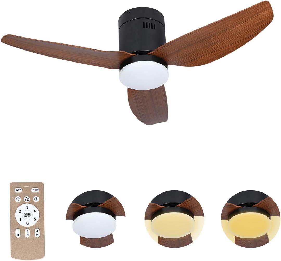 Xcity Ceiling Fan with Lights and Remote, Low Profile Ceiling Fan with 3 Color Lighting Modes, Quiet Flush Mount Ceiling Fan for Bedroom, Living Room, and Home Indoor Use, 40 Inch Low Profile