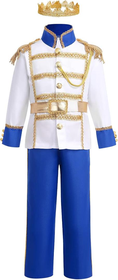 AWIBMK Boys Prince Charming Costume - Kids Medieval Royal King Outfit for Halloween Cosplay Dress Up (10-12 Years)
