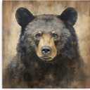 Kunstorner Black Bear Decor Log Cabin Decor Rustic Woodland Bears Paintings 24"X24"X1 Panel