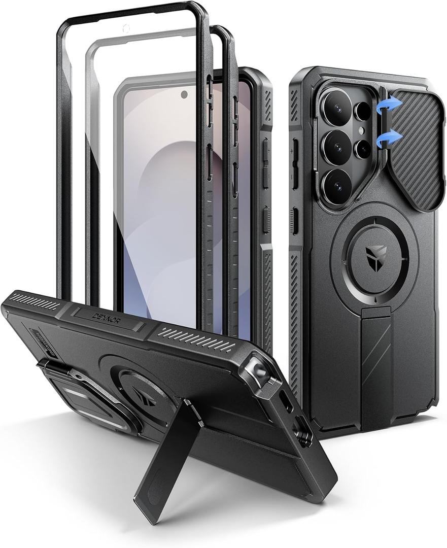 Dexnor for Samsung Galaxy S26 Ultra Case with Camera Cover & Adjustable Kickstand & Screen Protector, Compatible with MagSafe, Rugged Shockproof Bumper Cases Magnetic Protective Cover(2026),6.9" Black