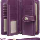FALAN MULE Women Leather Wallet Large Capacity Bifold RFID Blocking Card Holder with Zipper Coin Pocket (AJ-Deep Purple)