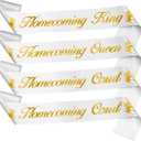 8 Pcs Homecoming Court Sashes Set School Dance White Gold Print Prom Court Sash for School Dance Party Halloween Wedding Pageants Ceremony Accessories