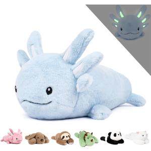 Niuniu Daddy 18" | 2.8 Pound Blue Axolotl Weighted Stuffed Animals for Kids Adults Girls, Giant Cute Axolotl Stuffy Plush Toy with Glowing Ears in The Dark, Kawaii Gifts for Holidays Christmas (Medium)