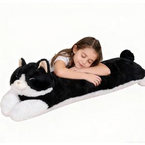 32 inch Large Stuffed Cat Plush Toy, Big Cat Stuffed Animal Long Body Pillow, Black & White Kitty Stuffy Plushie Gift for Kids Boys Girls, Birthday Valentine's Day