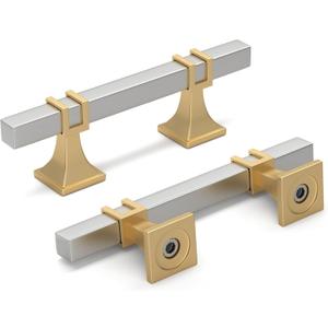 10 Pack 3 Inch Cabinet Pulls Brushed Nickel and Gold Cabinet Handles, Silver and Gold Dresser Drawer Pulls Brushed Nickel Kitchen Hardware