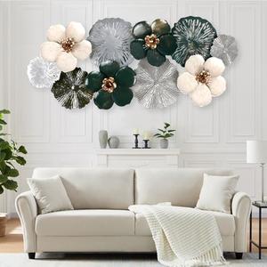 MGFDT Silver Metal Wall Art for Living Room, Bedroom, Dining Room & Home Decoration, Modern 3D Wall Decor with Multi-Color Floral Design (46.06" x 22.04")