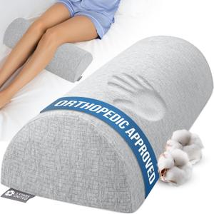 5 STARS UNITED Knee Pillow for Back Sleeping  Memory Foam Cushion for Sciatica Pain Relief  Under Leg Support for Sleeping on Back  Half Moon Bolster for Bed, Gray Cotton Cover (Standard)