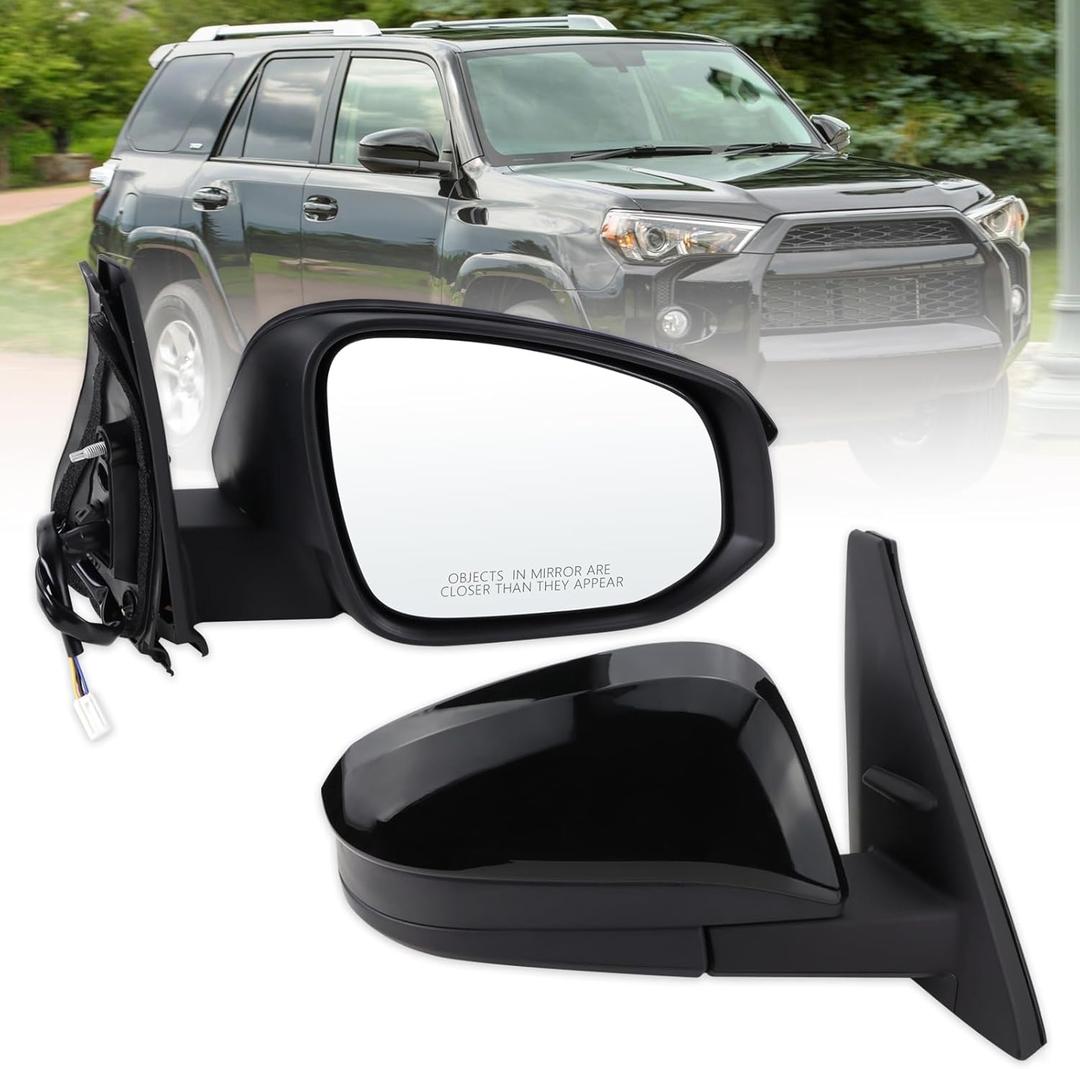Right Passenger Side Mirror Compatible with 2014-2025 Toyota 4Runner With Manual Folding Power Glass Heated Black Replace#87910-35B90(5Pins)