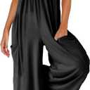 UNIANKIYA One Piece Jumpsuits for Women Spaghetti Strap Overalls Wide Leg Rompers with Pockets Summer Beach Vacation Casual Black Medium