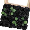 MACTING 30PCS Artificial Flowers Real Touch Foam Roses with Stem Black Fake Glitter Flowers for DIY Wedding Bouquet Table Centerpieces Party Holiday Wreath Home Xmas Christmas Decorations