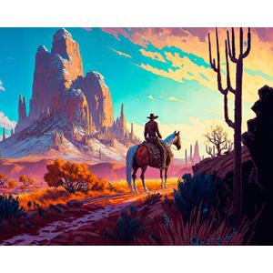 TUMOVO Cowboy Paint by Number for Adults, Landscape Paint by Number Kits, Abstract Number Painting for Adults with Brushes and Pigment, Painting for Wall Decor, 16x20 Inch