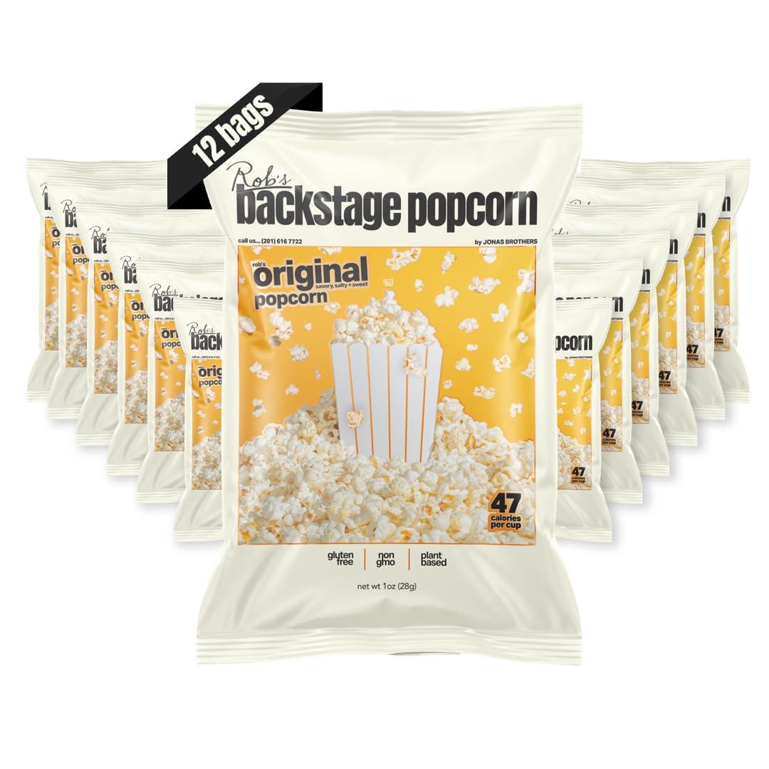 Rob's Backstage Popcorn in Bags | Original Sweet & Salty Flavor Popped Popcorn Snack Bags I Non-GMO, Vegan, Dairy Free, Gluten Free Snack | Individually Wrapped - 1 Ounce (Pack of 12)
