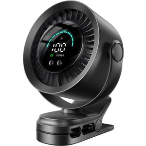 KIMMOO Portable Clip on Fan, 100-Speed Rechargeable USB Fan with LED Display, 360° Rotation & Strong Airflow Desk Fan, Up to 17 Hours Small Battery Fan for Outdoor Travel Camping Treadmill Car (Black)