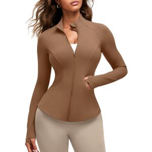 G4Free BareFeel Women's Workout Jacket Full Zip Up Slim Hip Length Yoga Athletic Tops with Thumb Holes