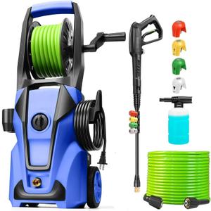 Pressure Cleaner Adjustable 5000PSI 4.0 GPM High Power Cleaners with 33ft Hose Reel, 4 Nozzle and Foam Cannon, Power Cleaners Machine for Home, Cars, Patio (Light Blue)