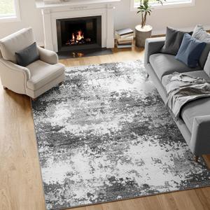 Washable Rug 4x6 Entryway Rugs for Living Room Bedroom Carpet, Grey Indoor Vintage Abstract Boho Large Area Rug Non Slip Faux Wool Rugs for Dorm, Dining Room Table, Nursery, Kids Playroom, Gray