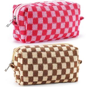 ZLFSRQ 2Pcs Checkered Makeup Bag for Women Medium Travel Cosmetic Bags Checkered Makeup Pouch for Purse Zipper Toiletry Bag Organizer Cute Y2K Aesthetic Trendy Adults Preppy Pencil Bags(Pink/Brown) (BN Checkered 2Pcs M Pink/Brown)