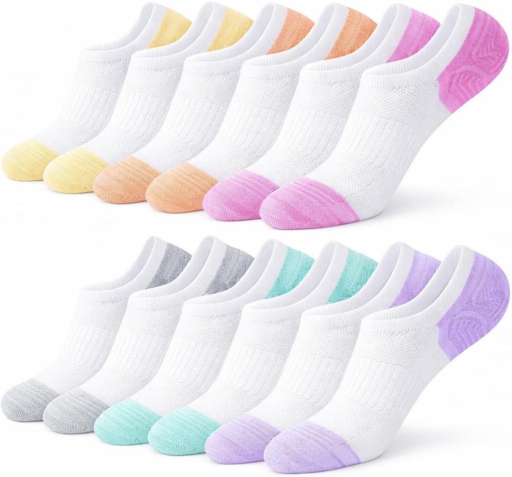 No Show Socks Womens for Canvas Sneakers,Invisible Athletic Low Cut Ankle Socks for Running Gym 6 Pairs (White)