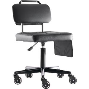 Adjustable Rolling Shop Stool with Tool Bags, Black Padded Seat, TPE Wheels, Real Backrest, Easy Handrail (Regular Work Seat Height(18-25"))
